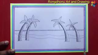 Scenery of sea beach | Pencil Drawing Tutorial | Step by step (easy draw)