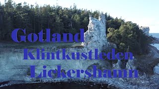 Drone view of Gotland Lickershamn, Klintkustleden