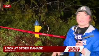 Tree and power line down blocking road in Homewood after severe storms