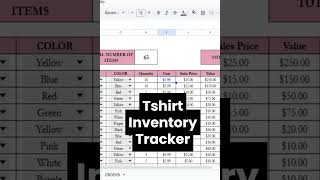 T-Shirt Inventory Template Tshirt Business Inventory Tracker Excel Spreadsheet Google Sheets Apparel