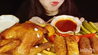 Fried Chicken And Fried Fries 🍟| Uj Food Eating| Eating Video #eating #viral #trending #food