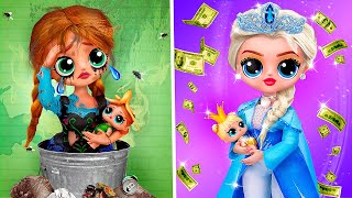 Rich Elsa vs Broke Anna Became Moms! 32 Frozen DIYs for LOL OMG