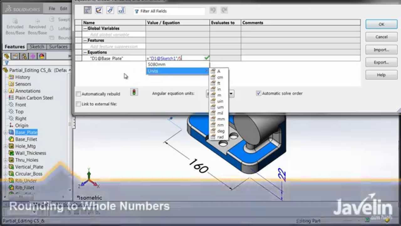 Tech Tip: How To Round Equations To Whole Numbers In SOLIDWORKS - YouTube