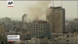 Raw: Airstrike Hits Gaza Media Center