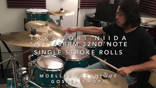 162~168BPM / 32nd Note Single Stroke Rolls. 限界に挑戦！シングルストロークロール - Gospel Chops (ゴスペルチョップス) - (モーラー奏法)