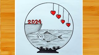 New year Drawing 2024 | new year drawing |Happy New year drawing easy | Beautiful drawing