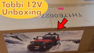Unboxing of 12v Tobbi Remote Control Kids Ride On Truck, Red