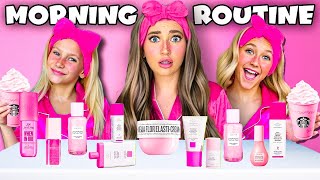 i COPiED My 10 & 12yr OLD SiSTERS SCHOOL MORNiNG ROUTiNE! *only using PINK Makeup PRODUCTS*
