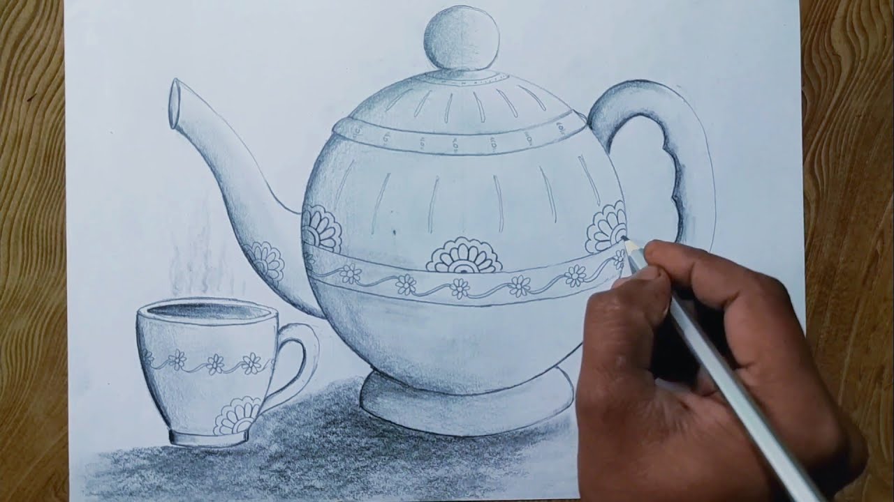 How To Draw Teapot With Cup Step By Step/ Teapot And Cup Drawing/Still ...