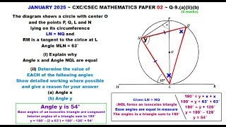 (January 2025) Vertex Angle in an Inscribed Isosceles Triangle ~ Q9aiib ~ Paper2-CSEC-MATHS-661