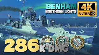 マップ上の駆逐艦ベンハムノーザンライツ、286kのダメージ-World of Warships