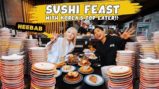 200 Plates of Sushi Challenge ft Heebab in Seoul! | BEST Conveyor Belt Sushi Restaurant in Korea!