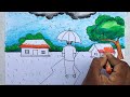 বর্ষা কালের দৃশ্য how to rainy season scenery step by step easy