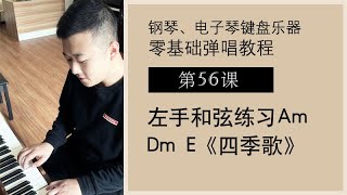 钢琴、电子琴键盘乐器零基础弹唱教程|第56课 左手和弦练习Am Dm E 《四季歌》