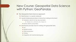 New Course: Geospatial data science with Python: GeoPandas