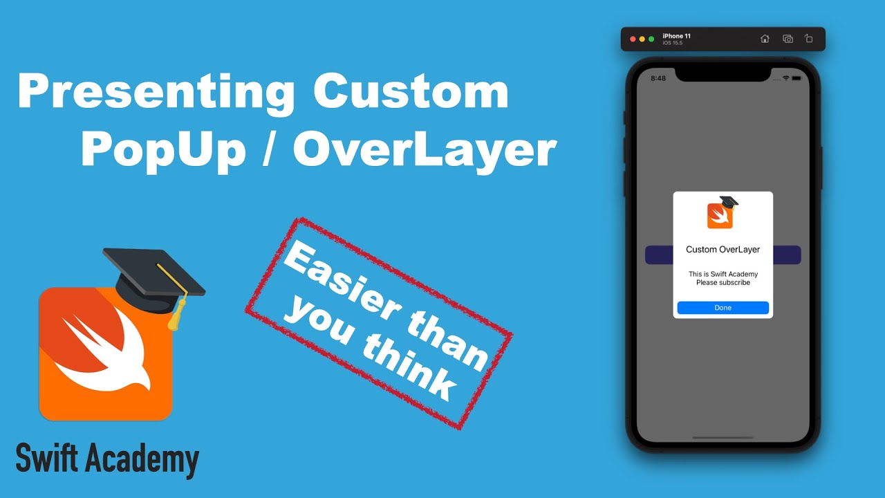 Custom PopUp Overlayer View - Swift - UIKit - YouTube