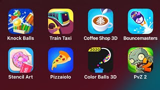 Knock Balls, Train Taxi, Coffee Shop 3D, Bouncemasters, Stencil Art, Pizzaiolo, Color Balls 3D, PvZ