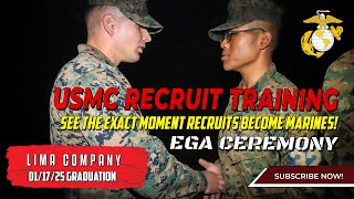 Watch the EXACT Moment Recruits Become Marines! - Lima Eagle, Globe \u0026 Anchor Ceremony USMC Boot Camp