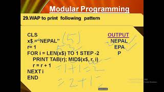 Triangle String pattern in modular programming | Triangle string pattern in qbasic | DRYRUN Table.