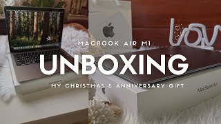 Unboxing new MacBook Air M1 | 256gb in Space Gray | Early Christmas \u0026 Anniversary gift from my BF :)