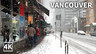【4K】Snowy Walk in Downtown Vancouver from Morning to Night (Relaxing Sounds Of Snowfall  )