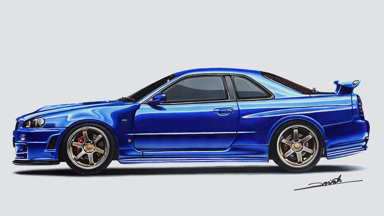 Drawing A Nissan Skyline Gt R R34 Youtube Drawing A Nissan Skyline Gt R R34 Youtube