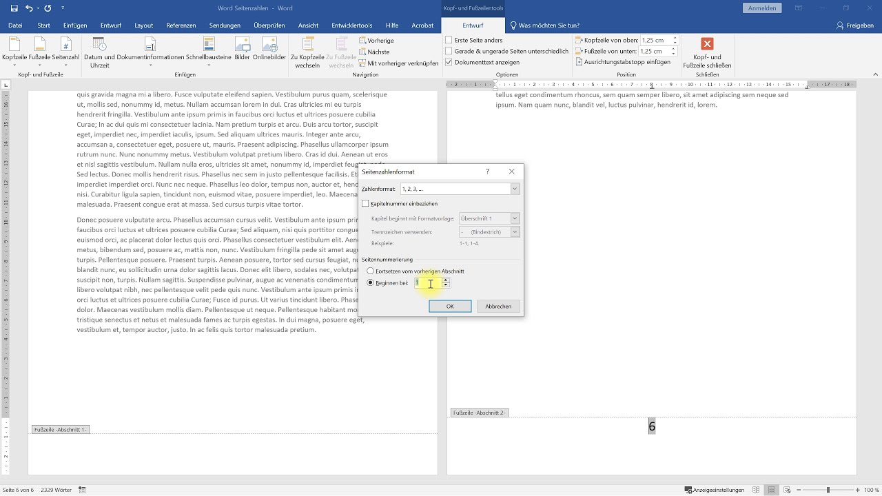 Seitenzahlen Ab Seite 6 Mit 1 Beginnen – Word-Tutorial - YouTube