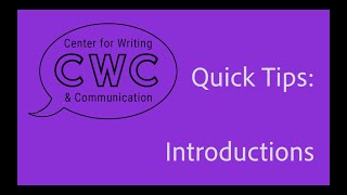 UCA CWC Quick Tips: Introductions