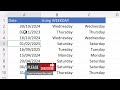 📅excel day of the week formula weekday function weekday name monday to sunday from date