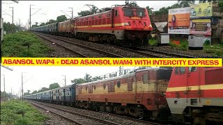 ASANSOL WAP4 22772 + DEAD ASN WAM4 galloping through KDH with 12384 ASN SDAH INTERCITY EXPRESS.