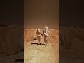 an astronaut couple walking on mars