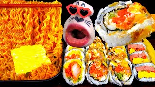 Eating show with Cheese Ramen \u0026 Shrimp, Egg, Ham Gimbap ASMR (SUB)