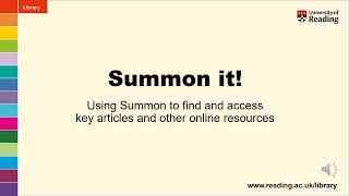 Summon it! Using Summon to find and access key articles and other online resources