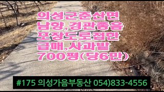 #175 의성가음부동산 산밑 개울옆 경치좋은 남서향 사과밭 주말농장용 700평 4200만 (당6만원) 전기가능 물시설0 싼물건 #의성부동산#의성땅#의성사과밭#귀농귀촌#주말농장#싼땅