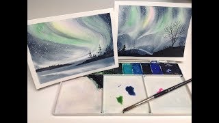 Northern Lights on Watercolor Cards