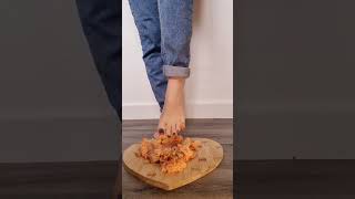 Chushing my dinner - Bare foot - squishing ASMR - Food crush!