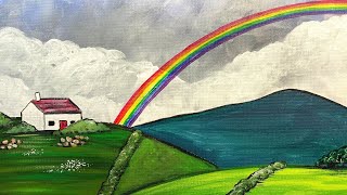 EP58- 'Countryside Rainbow' St Patrick's Day Irish landscape acrylic painting tutorial for beginners