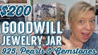 $200 on a GOODWILL JEWELRY JAR?! 925 Sterling Silver, Gemstones \u0026 Pearls #jewelryjar