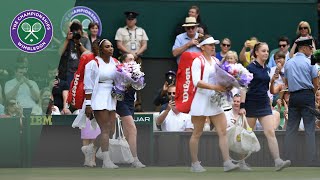 Simona Halep and Serena Williams enter Centre Court for Wimbledon 2019 Final