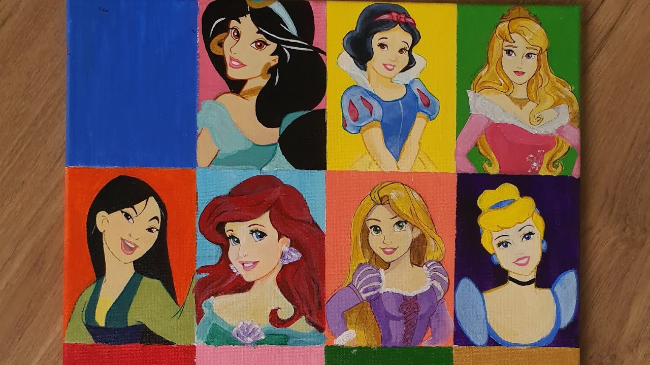 Disney Princess Acrylic Painting On Canvas Part 1 Youtube