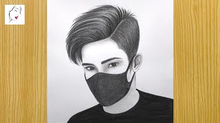 How to draw a boy with face mask For Beginners || Sketch of A Boy - Step BY Step