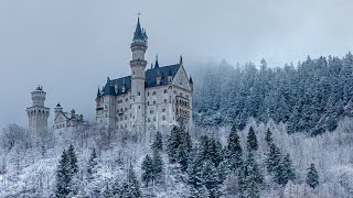 Windy Winter Storm at a Castle | Neuschwanstein Snow Wind Snowstorm | White Noise Ambience | 12 Hrs