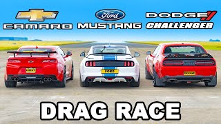 Ford Mustang King Cobra v Chevy Camaro v Dodge Challenger SRT: DRAG RACE