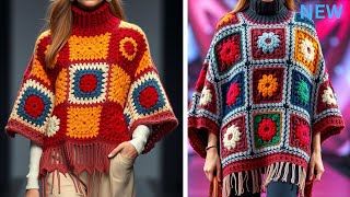 45 Crochet Granny Square Poncho Designs/Crochet Granny square Cape designs/Granny square Shawl Ideas