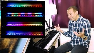 Review of Aurora reactive LED piano visualiser to make Synthesia videos in the style of Rousseau etc