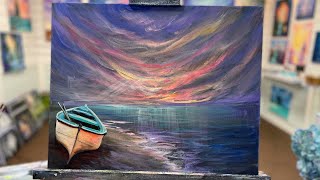 How to Paint “Boat By The Bay” acrylic painting tutorial #seascape