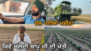 Chal gaiya machina//Kiwe aa bapu ji di kanak te vegetables//Harvester kartar 4000//@PamuPlayz