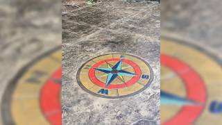 Stamped Stained Colored Concrete Patio Deck with Compass - A1 Concrete Inc - Massachusetts