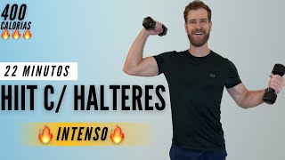 TREINO COM HALTERES DE CORPO INTEIRO - HIIT- (treino em casa, todo em pé, musculação em 22 MIN)