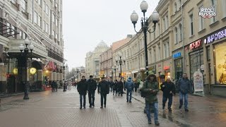 Quick Walk by Old Arbat Street, Moscow. \